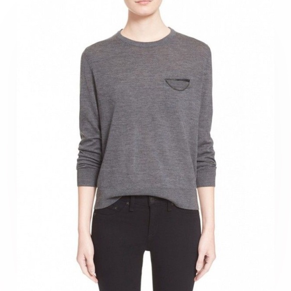 VGUC The Kooples grey knit long sleeve sweater with chain and black trim pocket - Picture 1 of 5